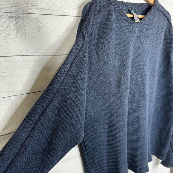 Kavu Mens size Large Cotton Long Sleeve V Neck Knit Sweater Blue - Picture 4 of 9